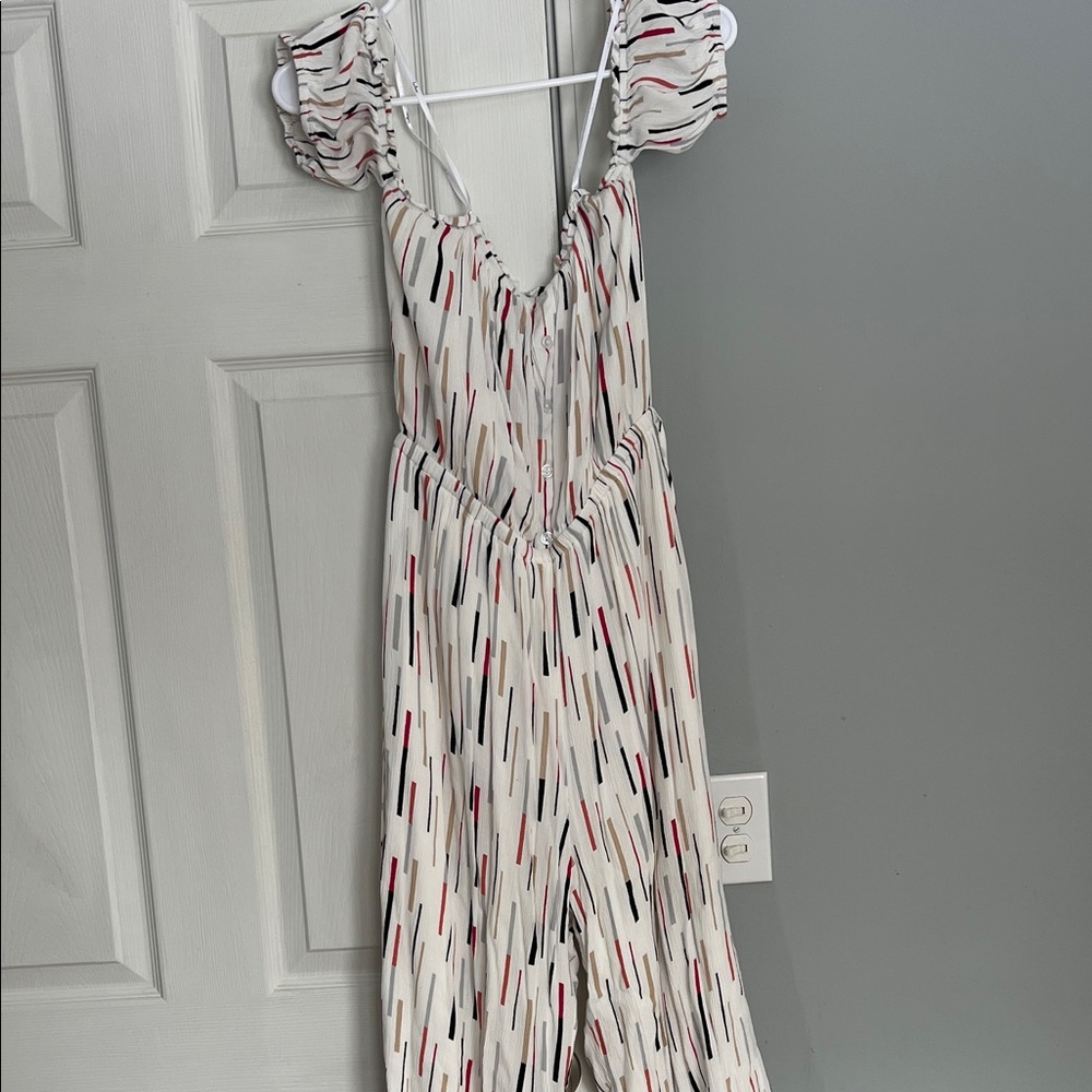 Lulu's White Jumpsuit with Colorful Stripes